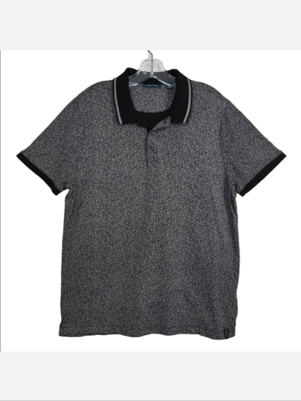 🌿Perry Ellis Men's Black & White Dot Print 100% Cotton Polo Shirt, Size L ~ EUC